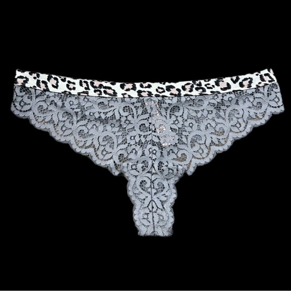 Victorias Secret Body Supersoft Floral Lace & animal print waist Thong Panty L